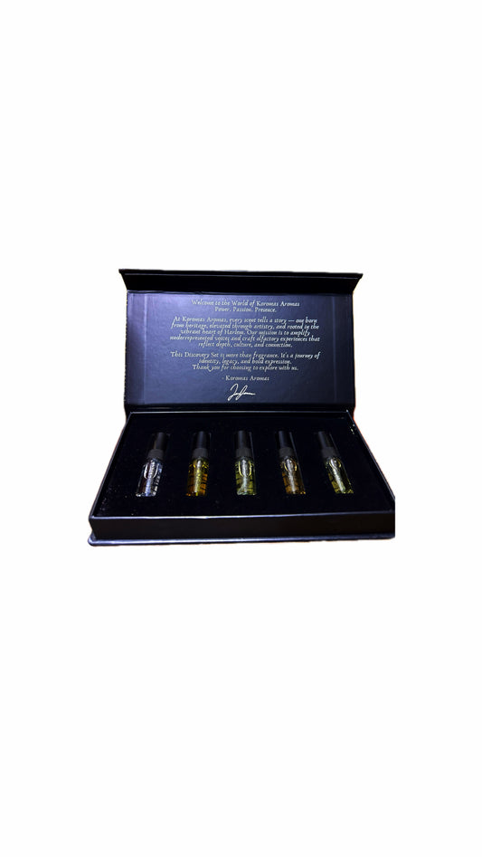 Koromas Aromas Discovery Set with five luxury fragrance samples showcasing the complete collection